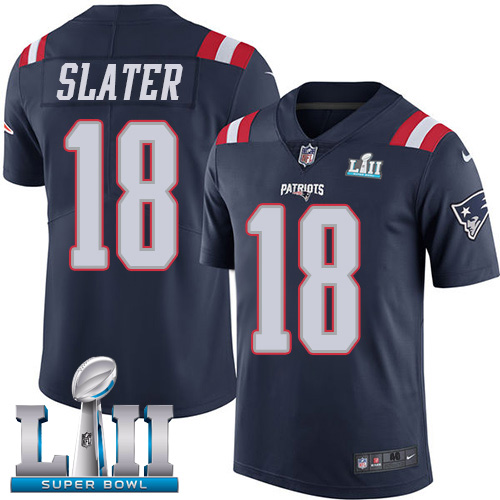 Nike Patriots #18 Matt Slater Navy Blue Super Bowl LII Men's Stitched NFL Limited Rush Jersey - Click Image to Close